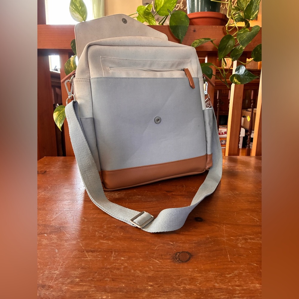 Kinwell Diaper Bag Backpack - Gray, Camel and Cream; Canvas and Vegan Leather - Picture 2 of 6